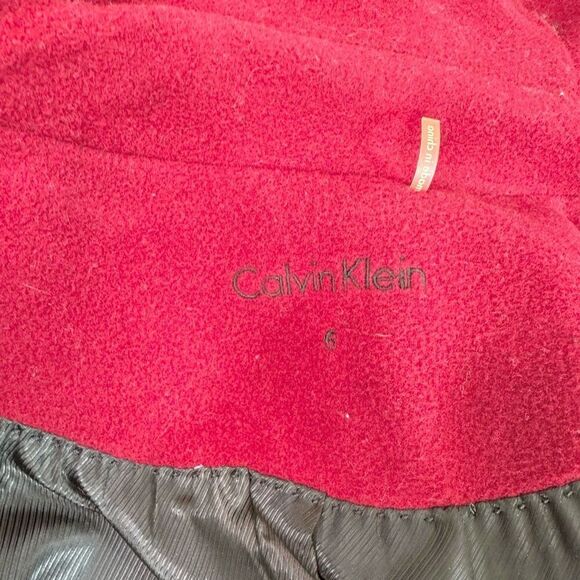 Calvin Klein Trench Coat Womens 6 Red Wool Blend Wrap Belted Longline - Picture 2 of 9